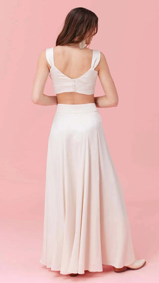 Womenswear Satin Maxi Circle Skirt with matching set crop top for bridal or special occasions