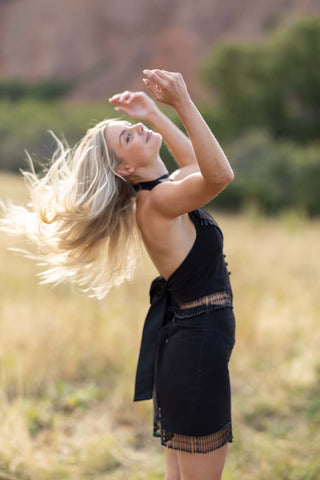 Liz Skirt | Black Halter Beaded Festival Skirt