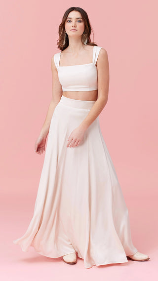 Womenswear Satin Maxi Circle Skirt with matching set crop top for bridal or special occasions