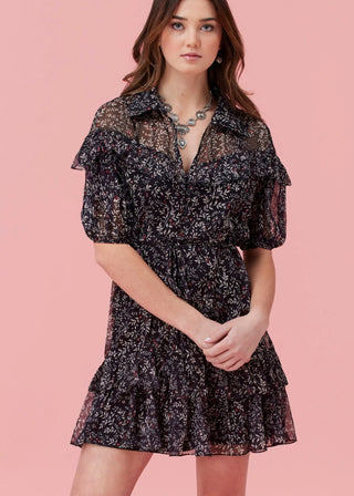 Jovie Dress | Puff-sleeve Floral Babydoll Mini Dress with Ruffles