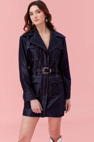 Laramie Dress | Belted Dress with Long sleeves, Western Jacket Dress in Navy Black color