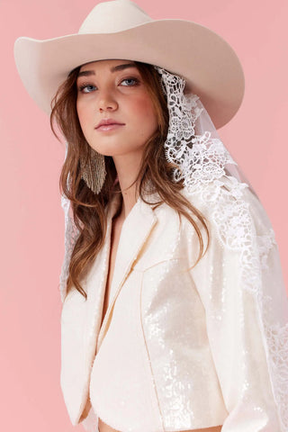 White Sequin Cropped Blazer for Bridal Occasions and Cowgirl Disco Partywear by Fallon Foster Collection