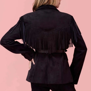 Womens Western Black Suede Fringe Blazer Jacket by Fallon Foster Collections